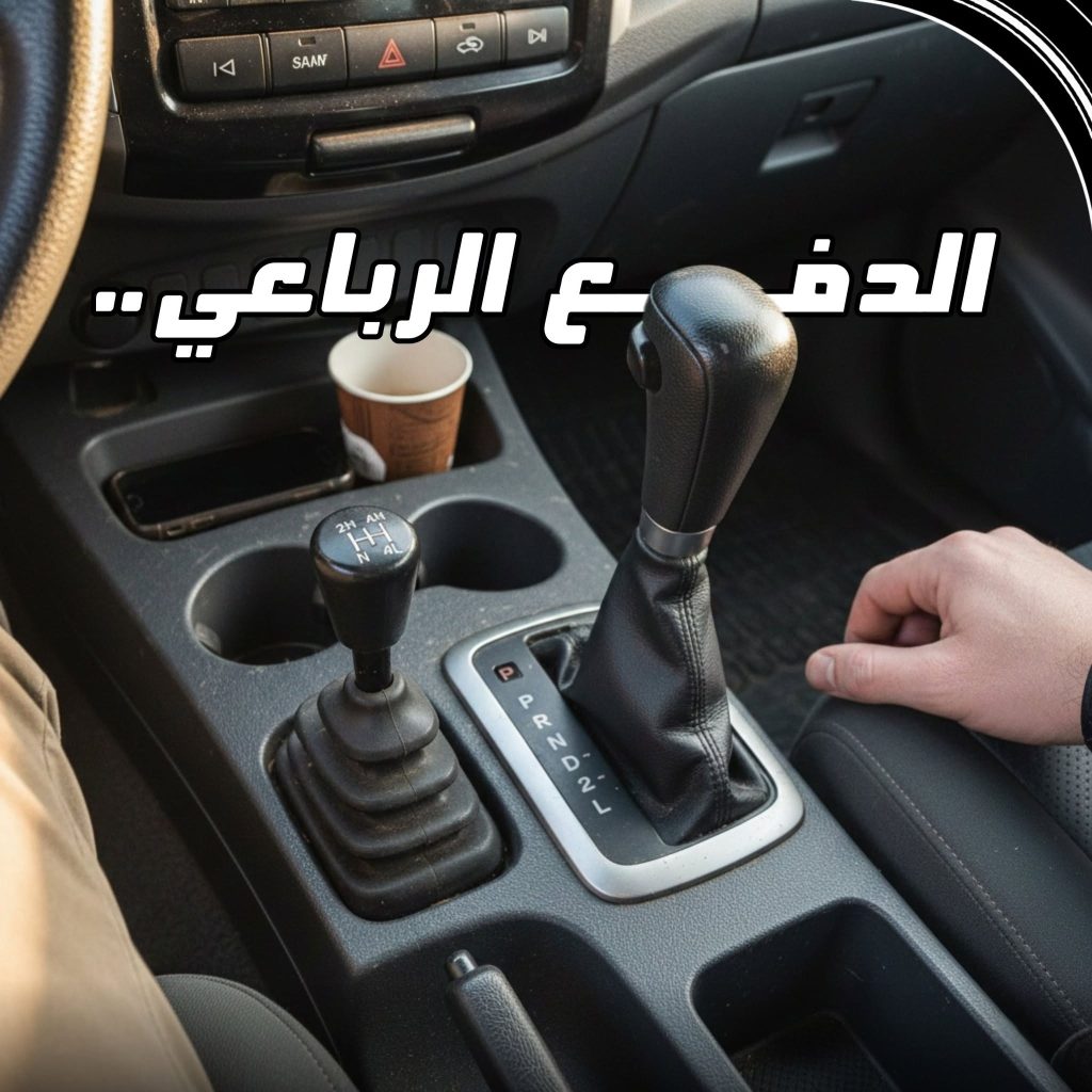 مقبض تحكم بوضعية الدفع الرباعي 4WD وعلبة التروس في مقصورة سيارة للطرق الوعرة