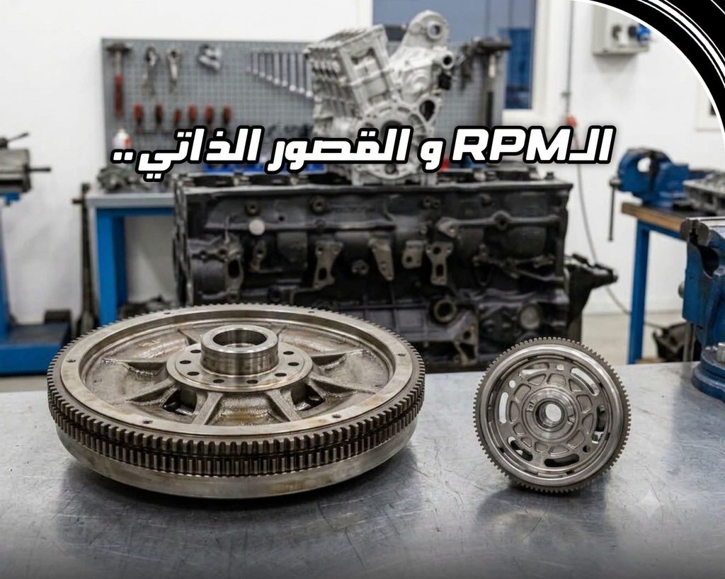 حلقة المقارنة الفائقة عن الـ RPM والقصور الذاتي مع صورة توضيحية لقطع محرك ومكوناته الميكانيكية الورشة