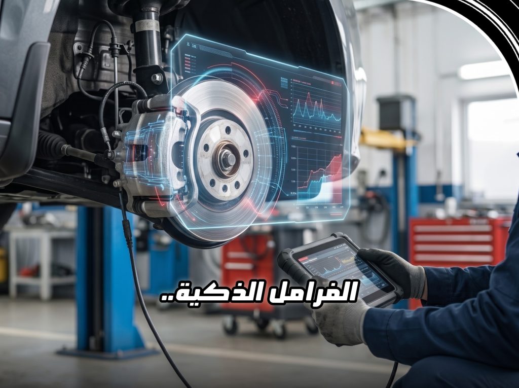 قرص فرامل سيارة مجهز بنظام إلكتروني حديث بجانب عبارة "الفرامل الذكية.. الأم الروحية للأمان" في واجهة المقال