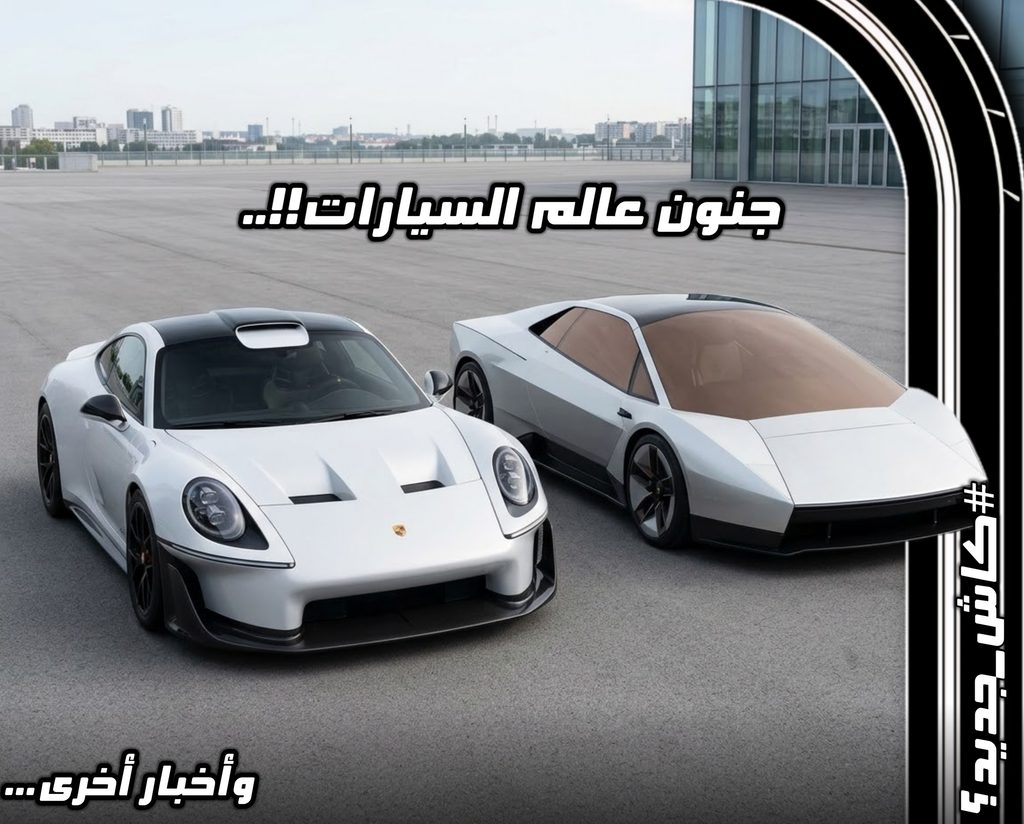 لقطة لواجهة مقال كاش جديد تجمع سيارتي بورش وتيسلا مع عبارة "جنون عالم السيارات وأخبار أخرى"